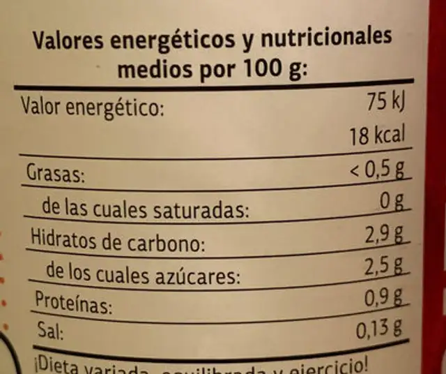 Tomate triturado nutrition facts table