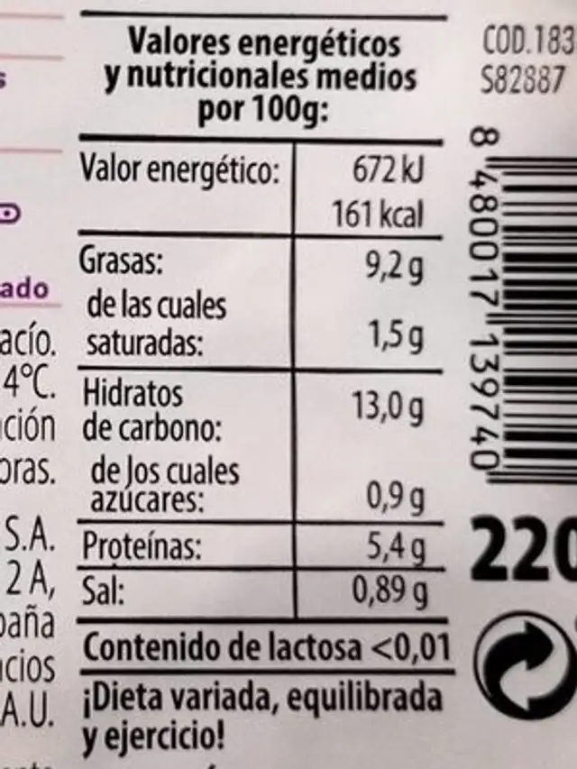 Mini tortilla con cebolla nutrition facts table