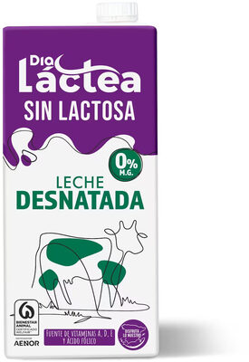 Leche desnatada sin lactosa front packaging
