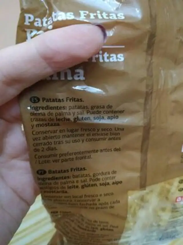 Patatas Paja ingredients label