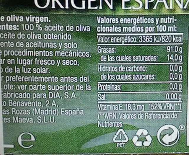 La almazara del olivar nutrition facts table