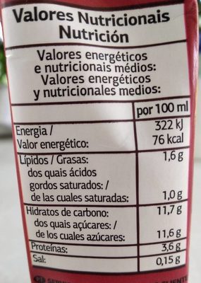 Leite com Chocolate Batido Cacao nutrition facts table