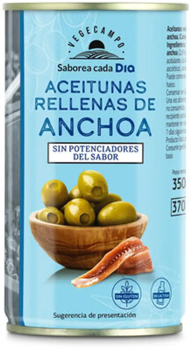 Aceitunas rellenas de anchoa front packaging