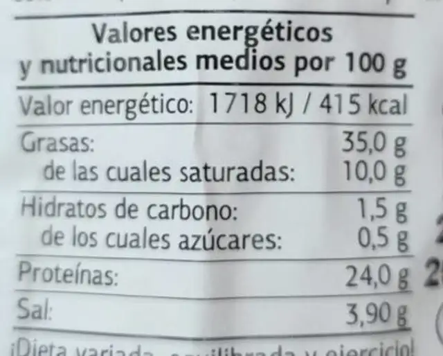 Salchichón nutrition facts table