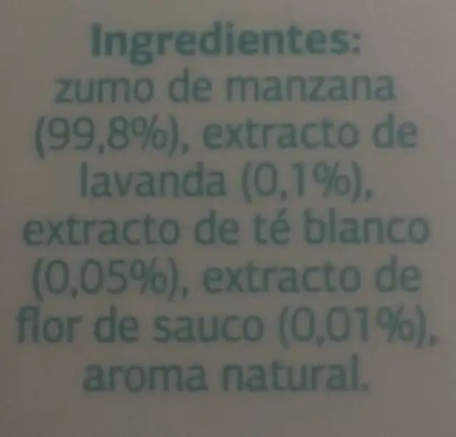 Zumo Alma Zumosfera ingredients label