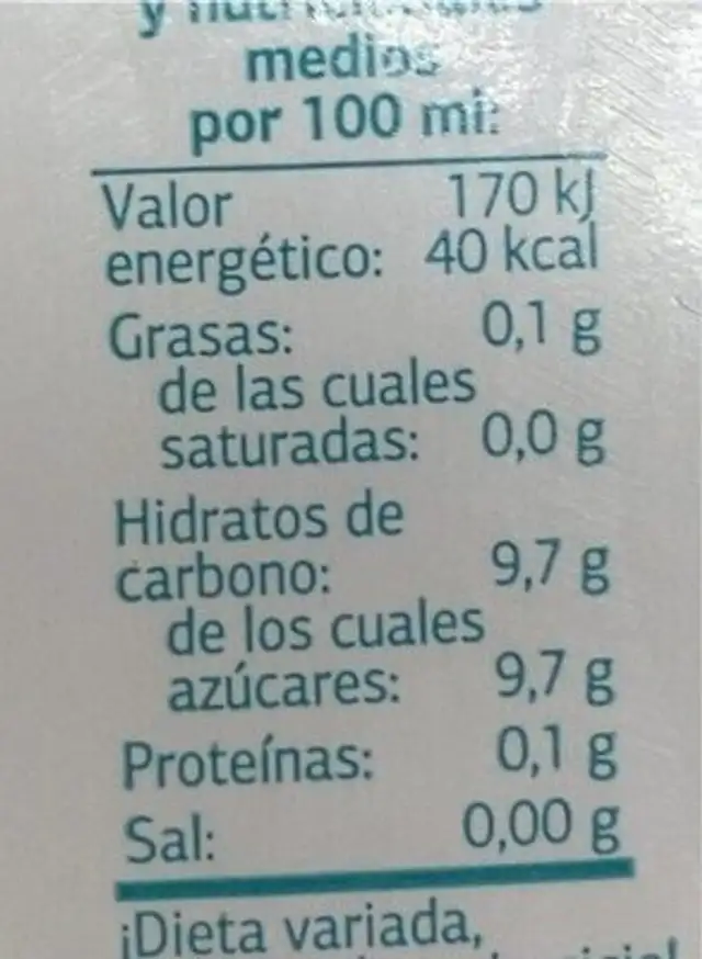 Zumo Alma Zumosfera nutrition facts table