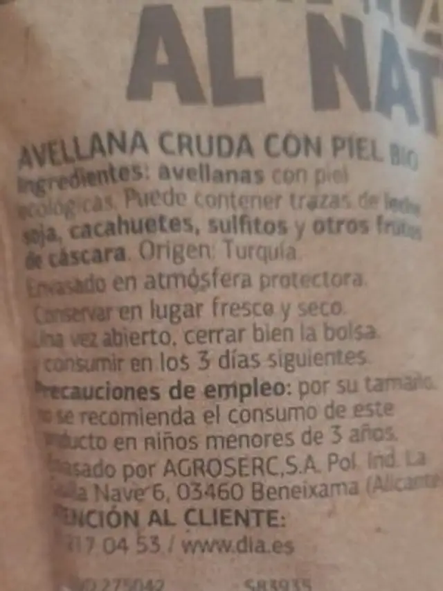 Naturmundo Avllanas ingredients label