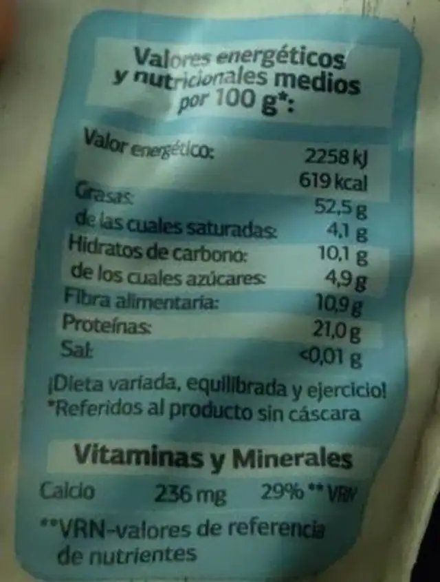 Almendras tostadas sin sal nutrition facts table