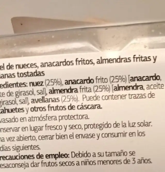 Natur Mudo frutos secos ingredients label