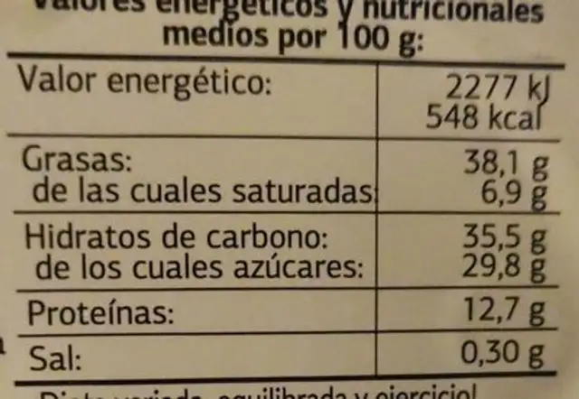 Mix Frutos secos con Piña y Papaya deshidratadas nutrition facts table