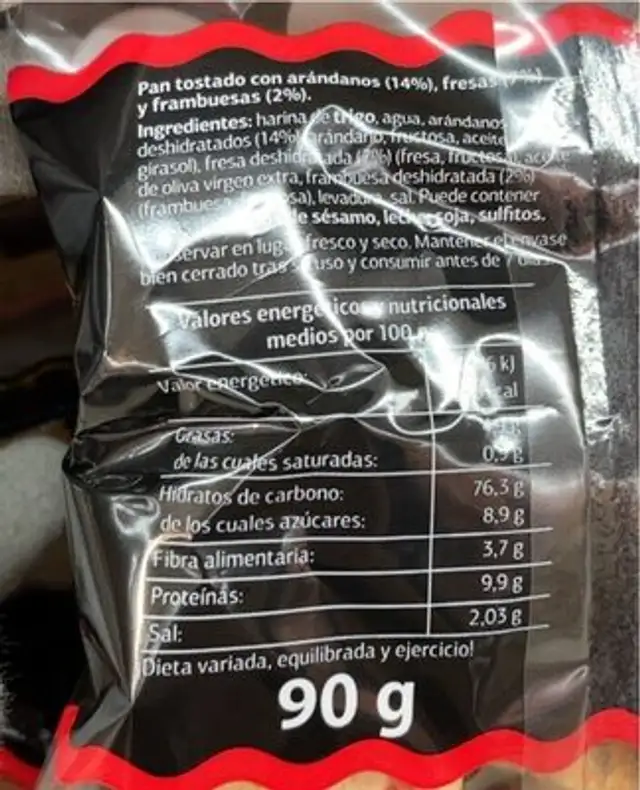 Mini tiostas frutos rojos nutrition facts table
