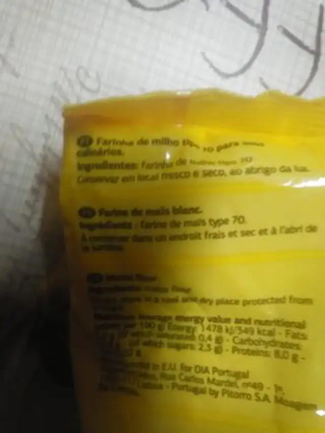 farinha ingredients label