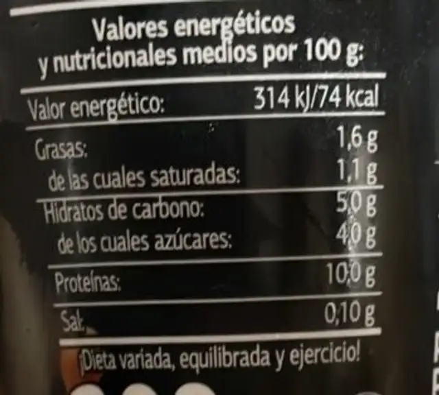 Mousse al Cacao nutrition facts table