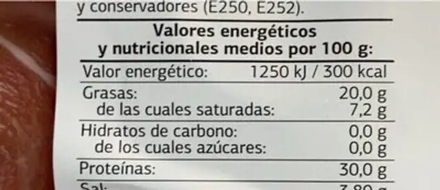 Pétalos de jamón serrano gran reserva 50% duroc nutrition facts table