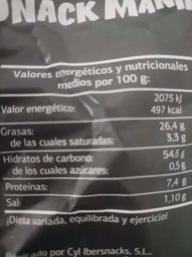 Patatas Fritas, Gourmet nutrition facts table