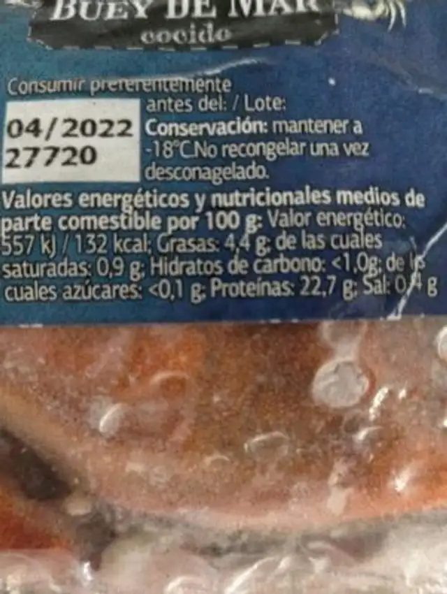 Unknown nutrition facts table