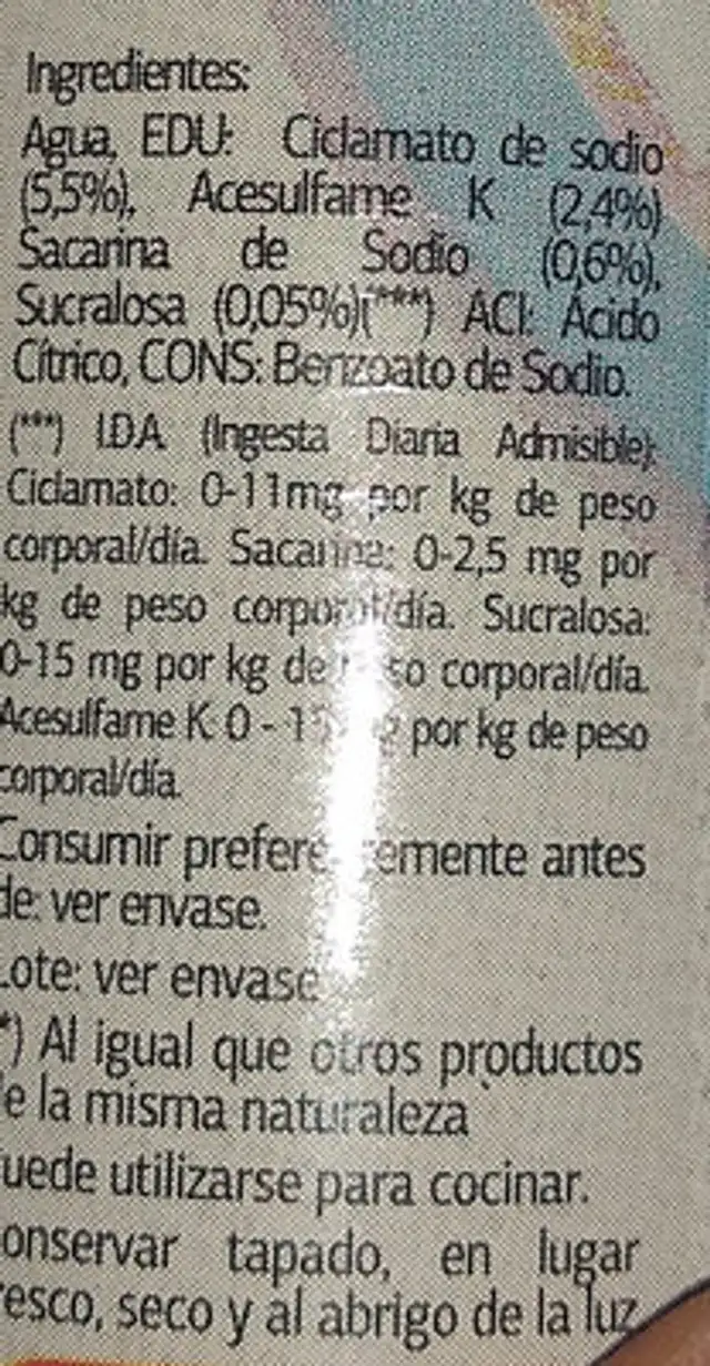 endulzante dietetico  Dia ingredients label