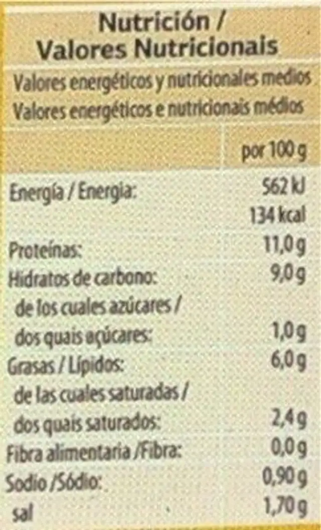 Paleta York nutrition facts table