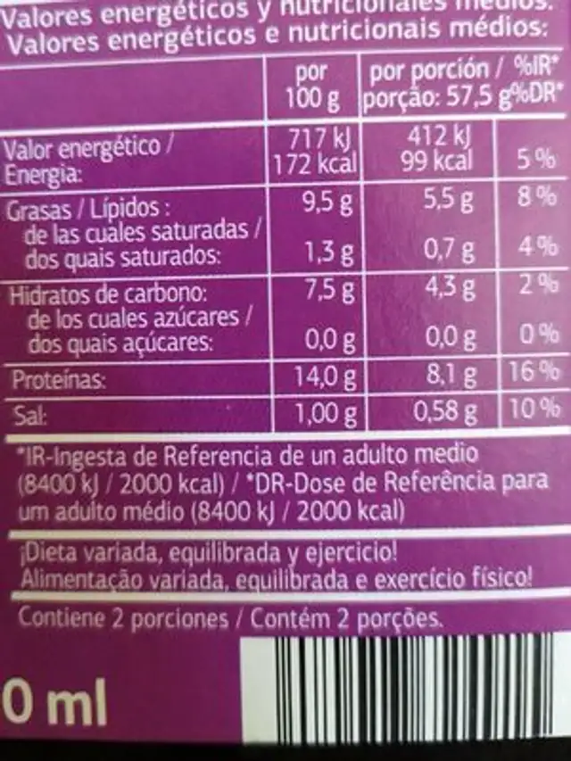 Chipirones rellenos en su tinta nutrition facts table