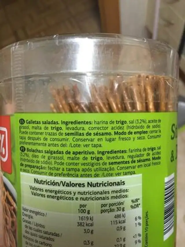 Sticks & bretzels ingredients label
