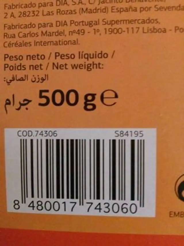 Cereales chocolate chips choc nutrition facts table