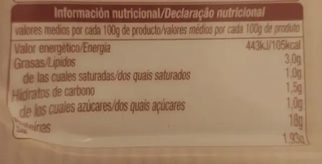 Jamón cocido extra nutrition facts table