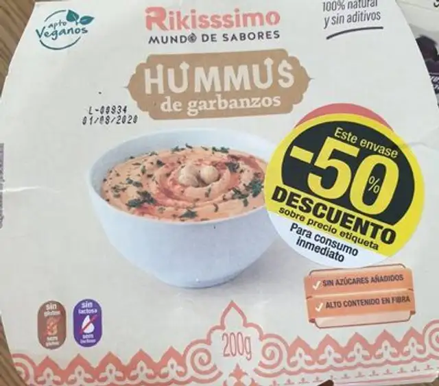 Hummus de garbanzos con pimiento front packaging