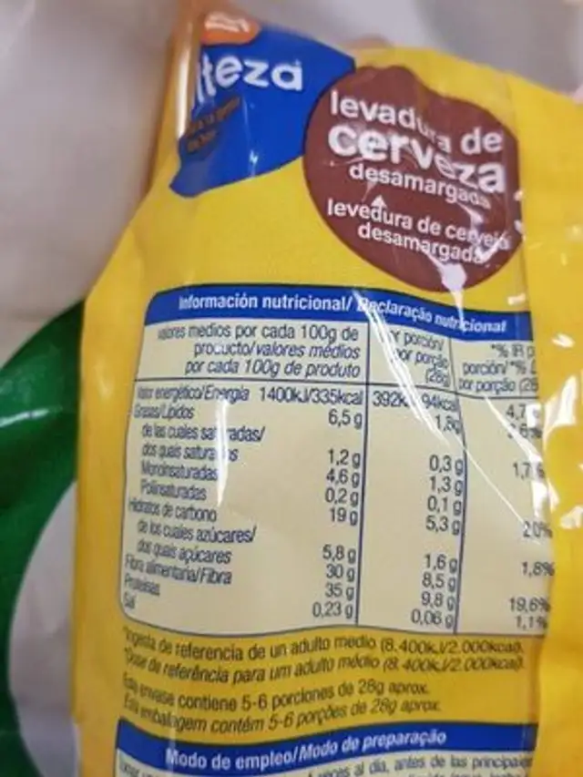 Levadura de cerveza nutrition facts table