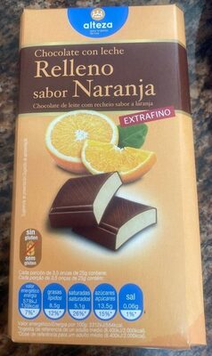Chocolate con leche relleno sabor naranja front packaging