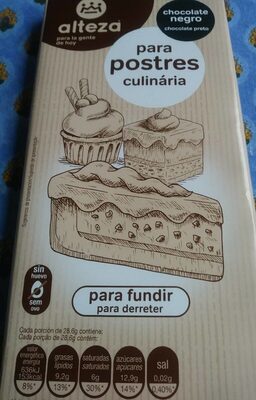 Chocolate negro para postres culinaria front packaging