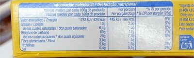 Salvado de avena nutrition facts table