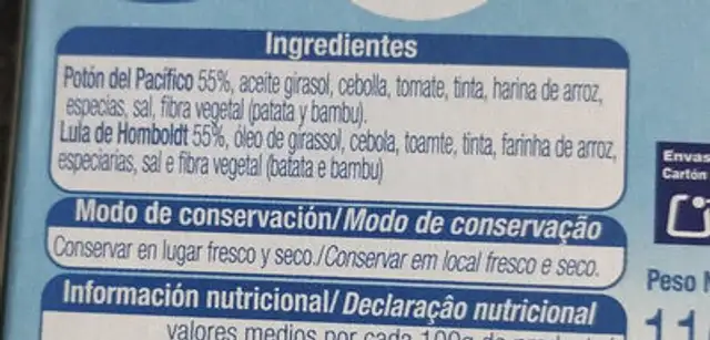 Trozos - Tiras de Pota en su tinta ingredients label