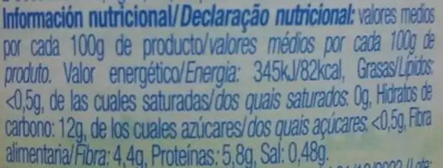 Lentejas Extra nutrition facts table