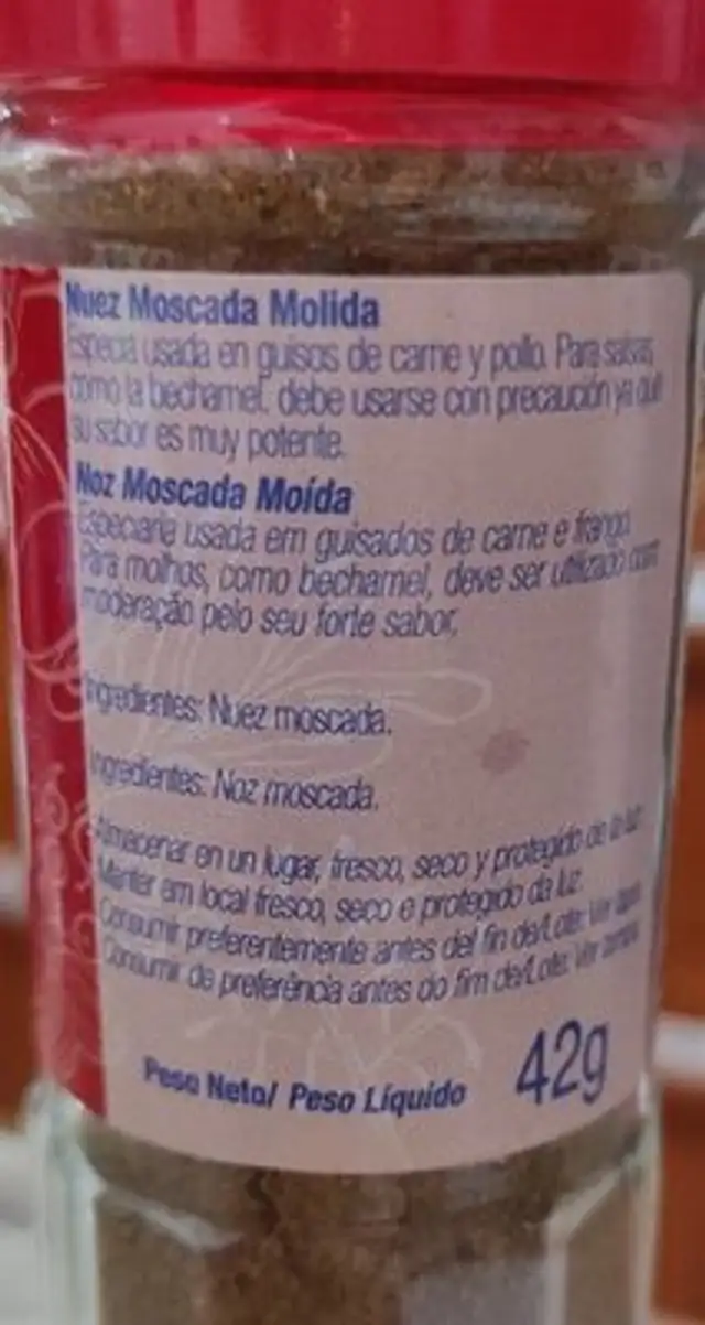 NUEZ MOSCADA MOLIDA nutrition facts table