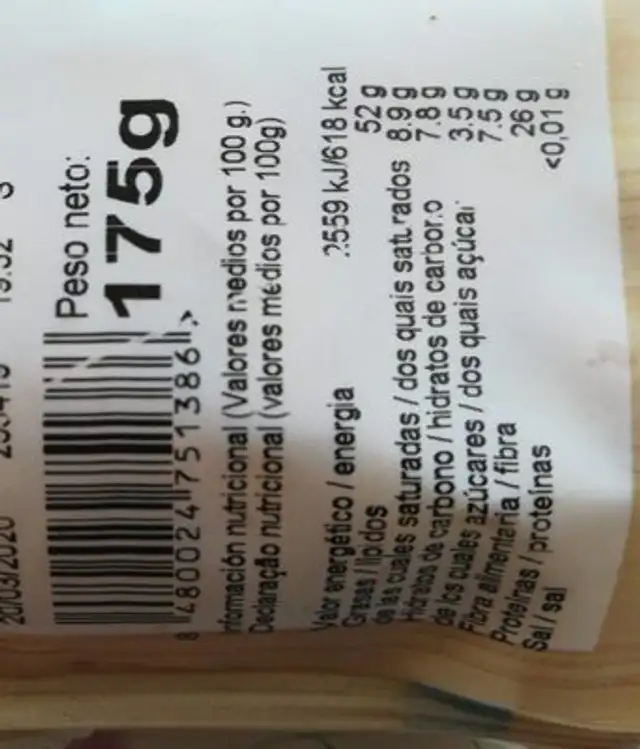Cacahuete frito nutrition facts table
