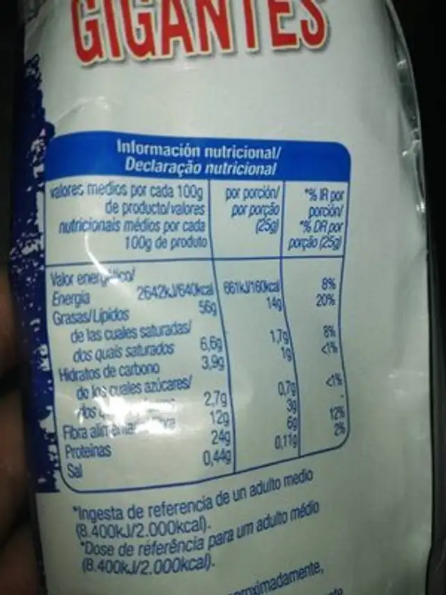 Pipas Gigantes con sal nutrition facts table
