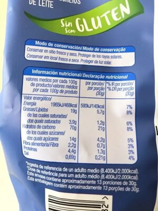 Cereales rellenos de leche nutrition facts table
