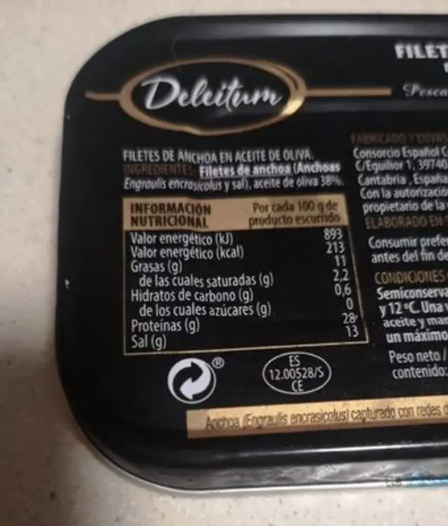 Filetes de anchoa nutrition facts table