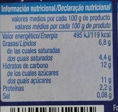 Yogurt griego con frutas nutrition facts table