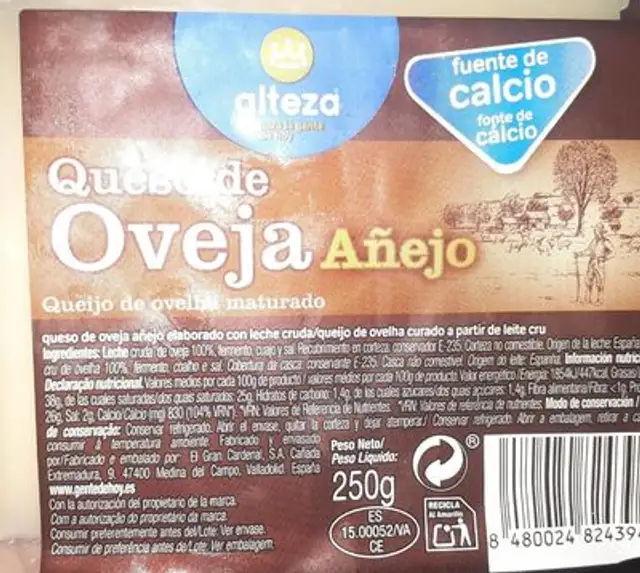 Queso de oveja añejo nutrition facts table