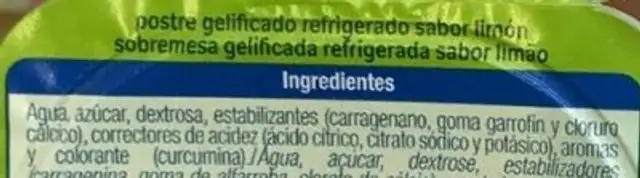 Gelatina de limon ingredients label