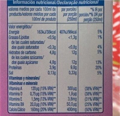 Leche Calcio desnatada nutrition facts table