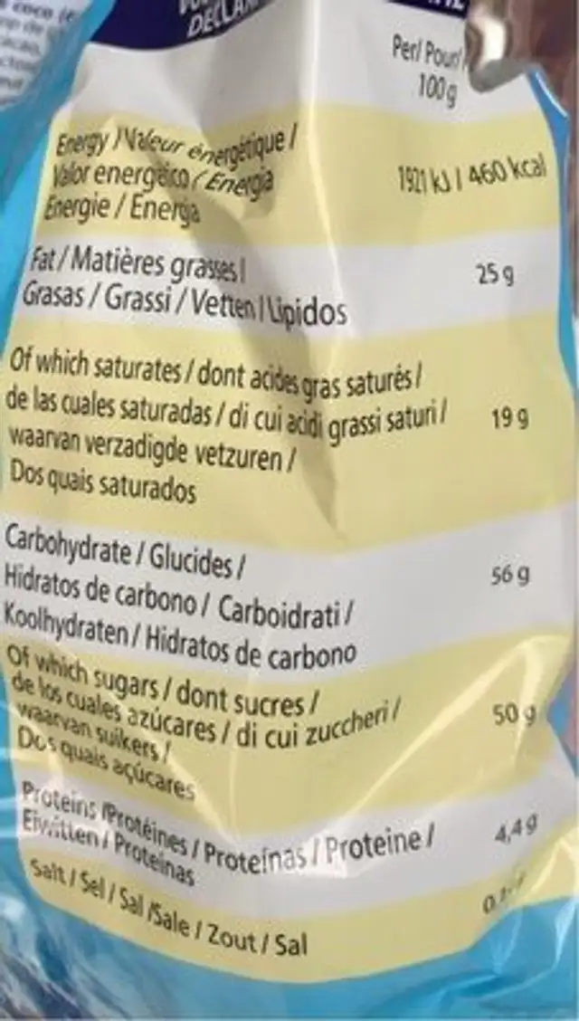 Coconut exitica nutrition facts table