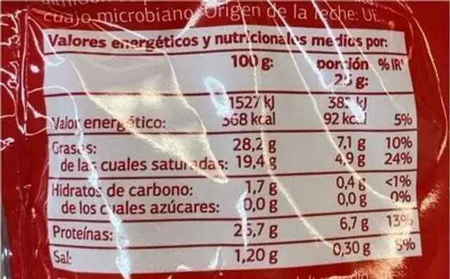 Queso rallado nutrition facts table