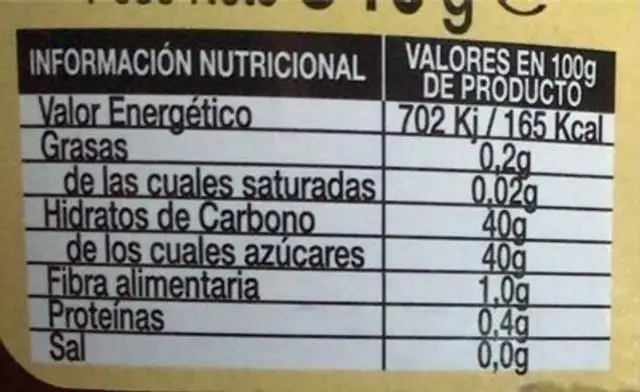 Mermelada de fresa EXTRA nutrition facts table