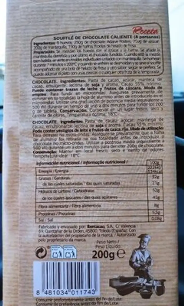 Postres chocolate para culinaria nutrition facts table