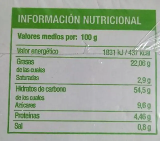 Magdalenas Artesanas nutrition facts table