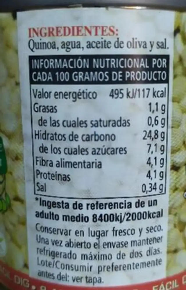 Unknown nutrition facts table