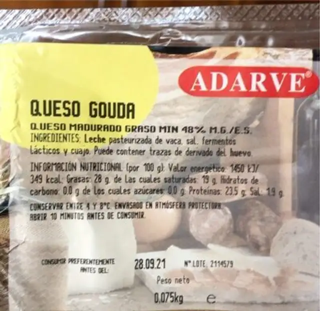 Queso gouda nutrition facts table