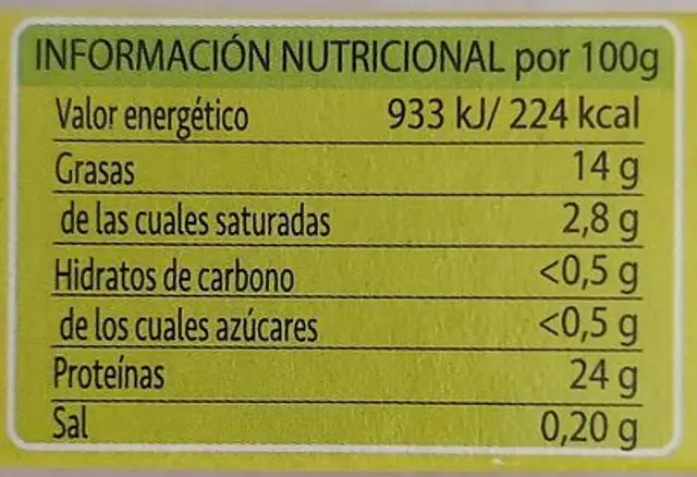 Filete de Caballa en aceite de girasol nutrition facts table